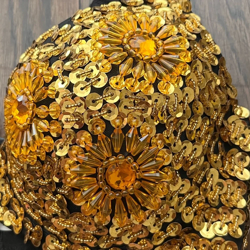 RAVE WONDERLAND Gold and Black Sequin Bra L/XL Selena costume - Picture 2 of 6